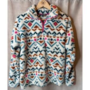 Eddie Bauer Aztec Sherpa Fleece 1/4 Zip Pullover Cozy Geometric S